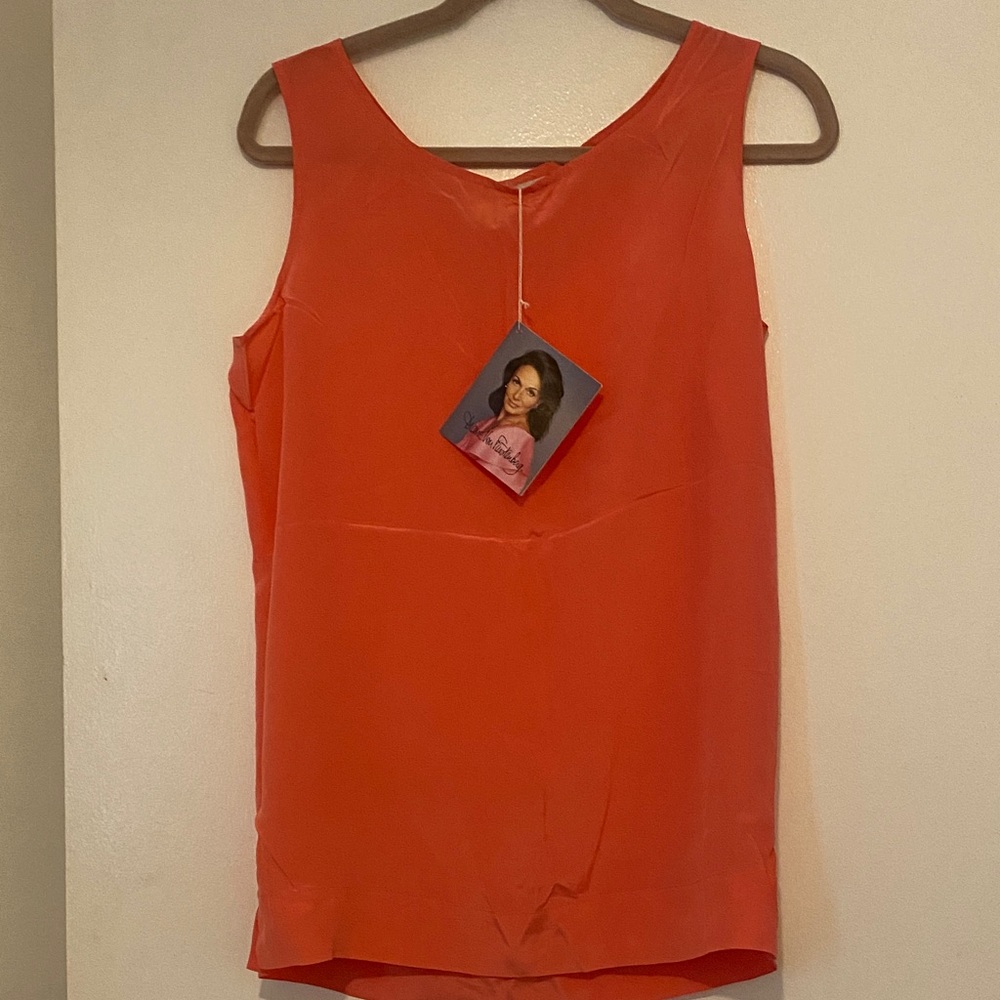 Diane Von Furstenberg 100% Silk Bright Orange/Coral Tank Top
